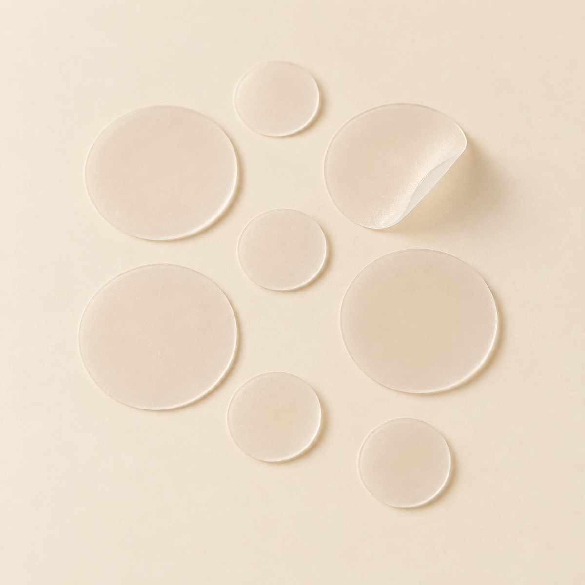 Transparent BLEMARI hydrocolloid pimple patches shown in two sizes